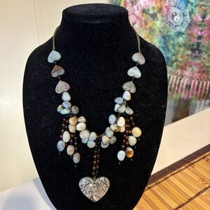 Gemstone Hearts & Beads Crochet Necklace